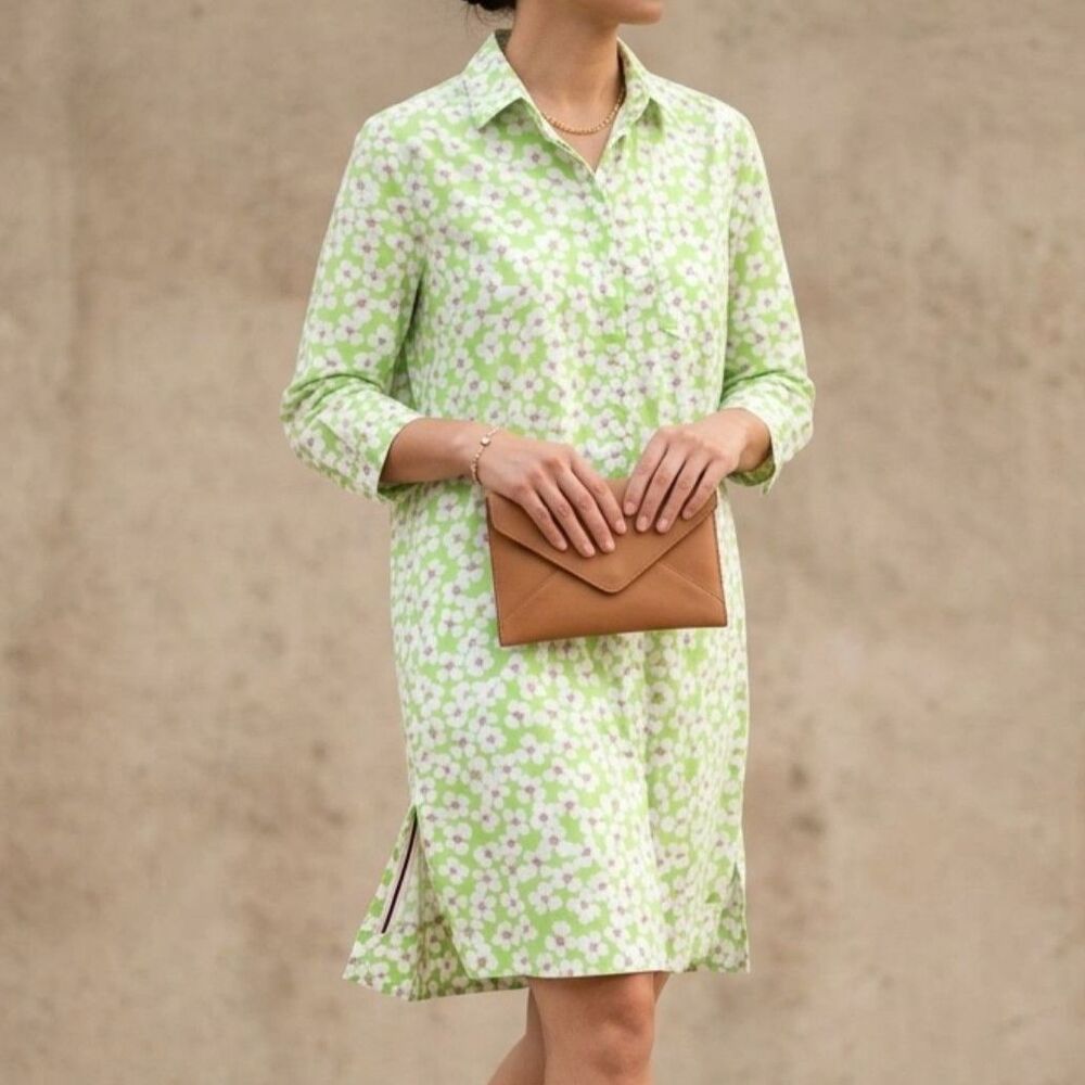 Marc Cain Popover Mini Dress S Lime Green White Flowers Vacation Travel Casual